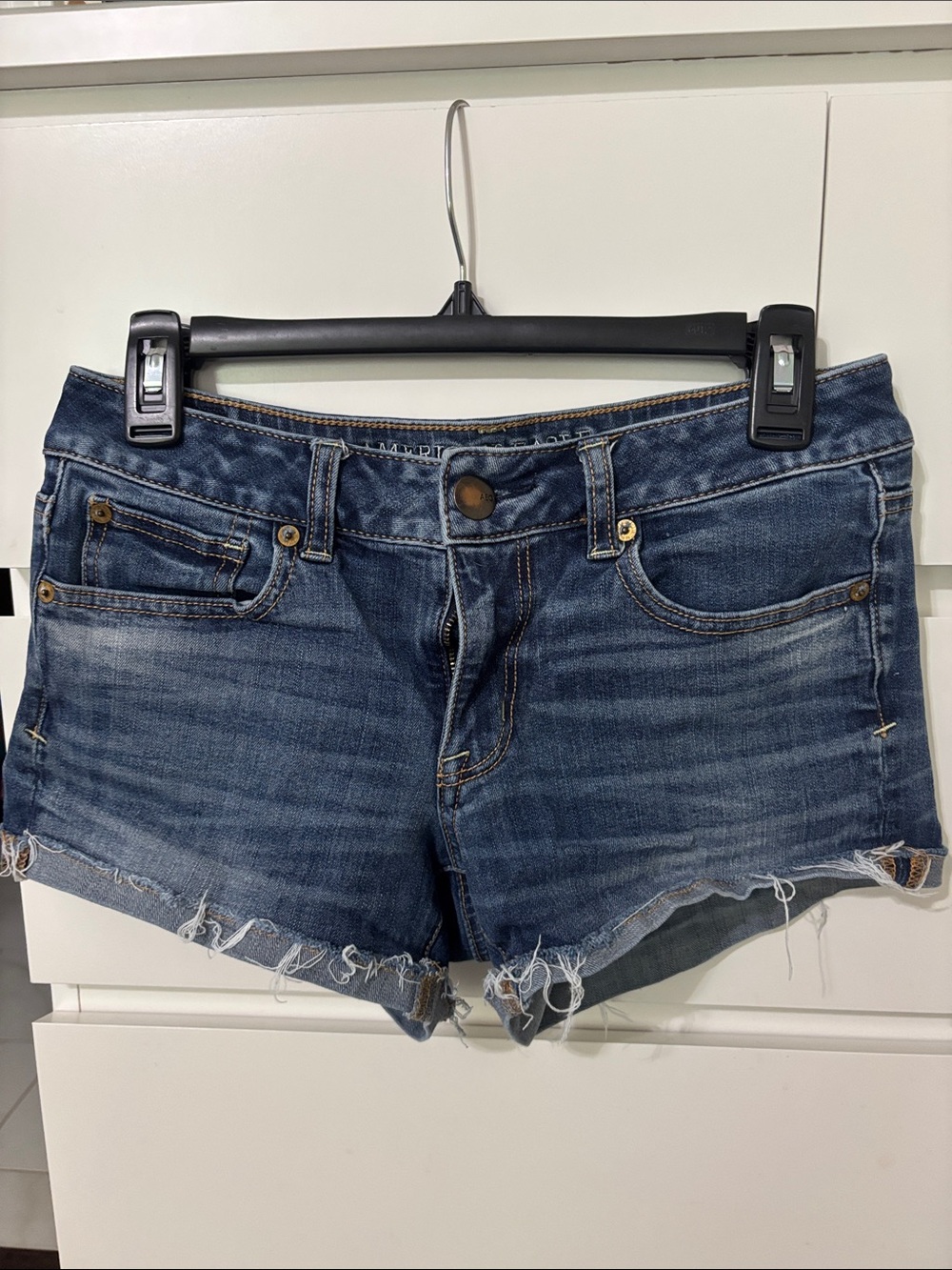 American Eagle Outfitters Distressed Dark Blue Denim Cutoff Shorts